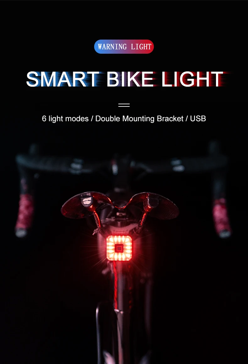 GIYO Smart Bicycle Light Rear Taillight Bike Accessories Auto On/Off USB Rechargeable Stop Signal Brake Lamp LED Safety Lantern