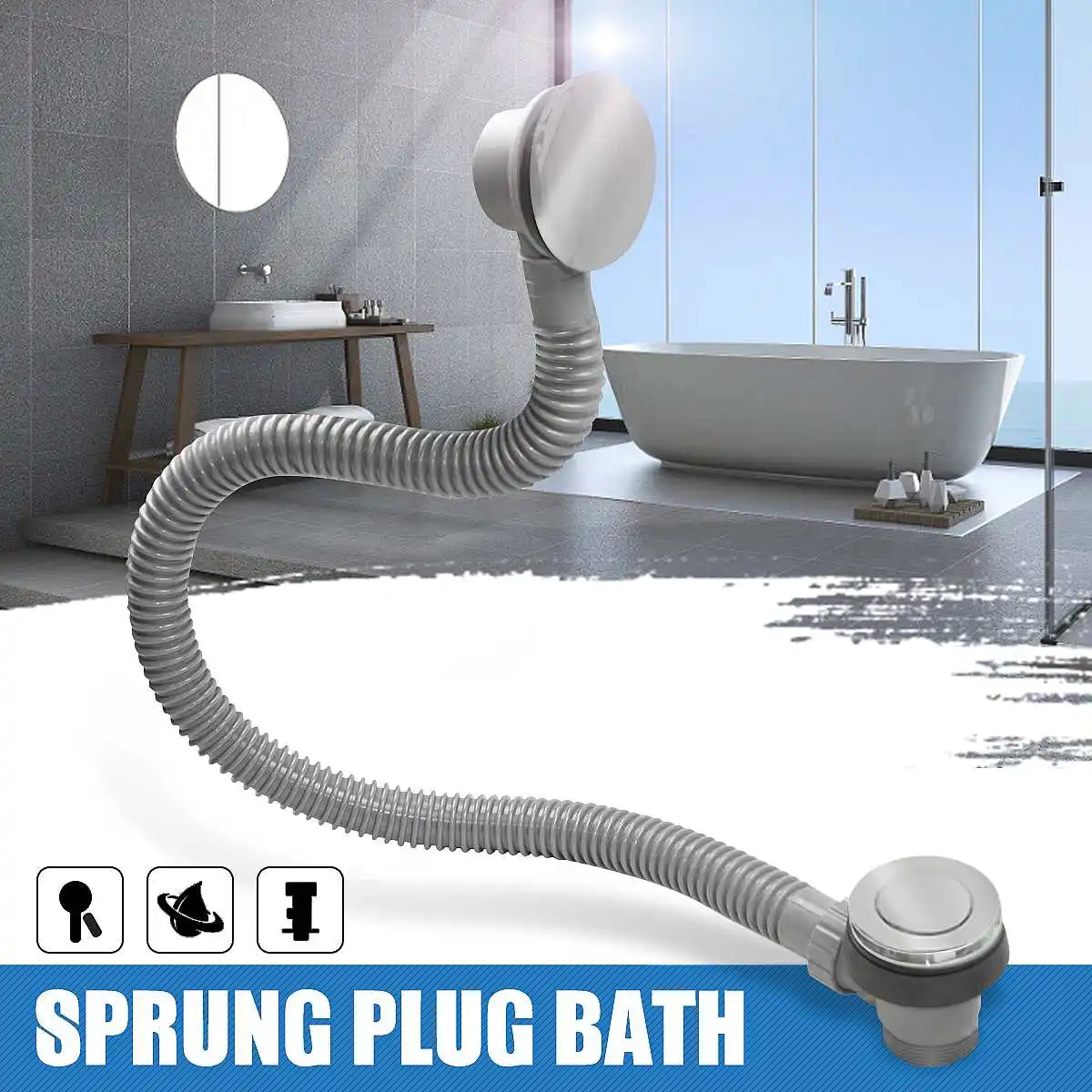 

Drain Tube Bath Overflow Waste Round Pops Up Sprung Bath Plug Pipe Bathtub Drain Tube Chrome Bathroom Overflow Kit Home Supplies