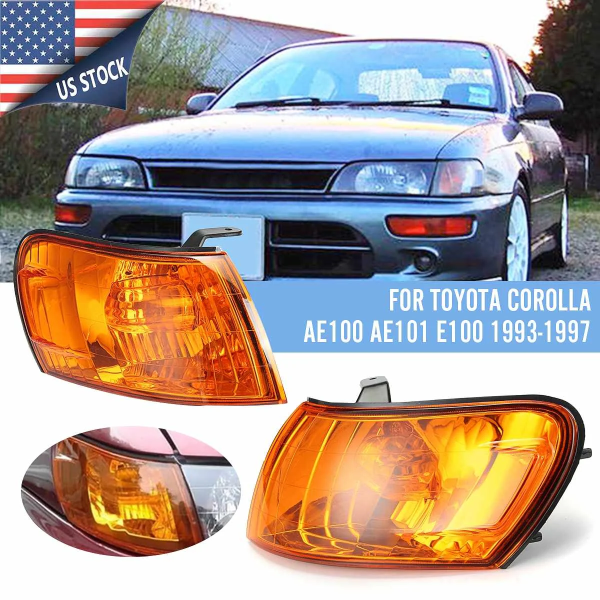 Pair Car Front Corner Lamp Lights Fit for Toyota Corolla AE100 E100 AE101 1993 1994 1995 1996 1997 Signal Lamp No wire harness