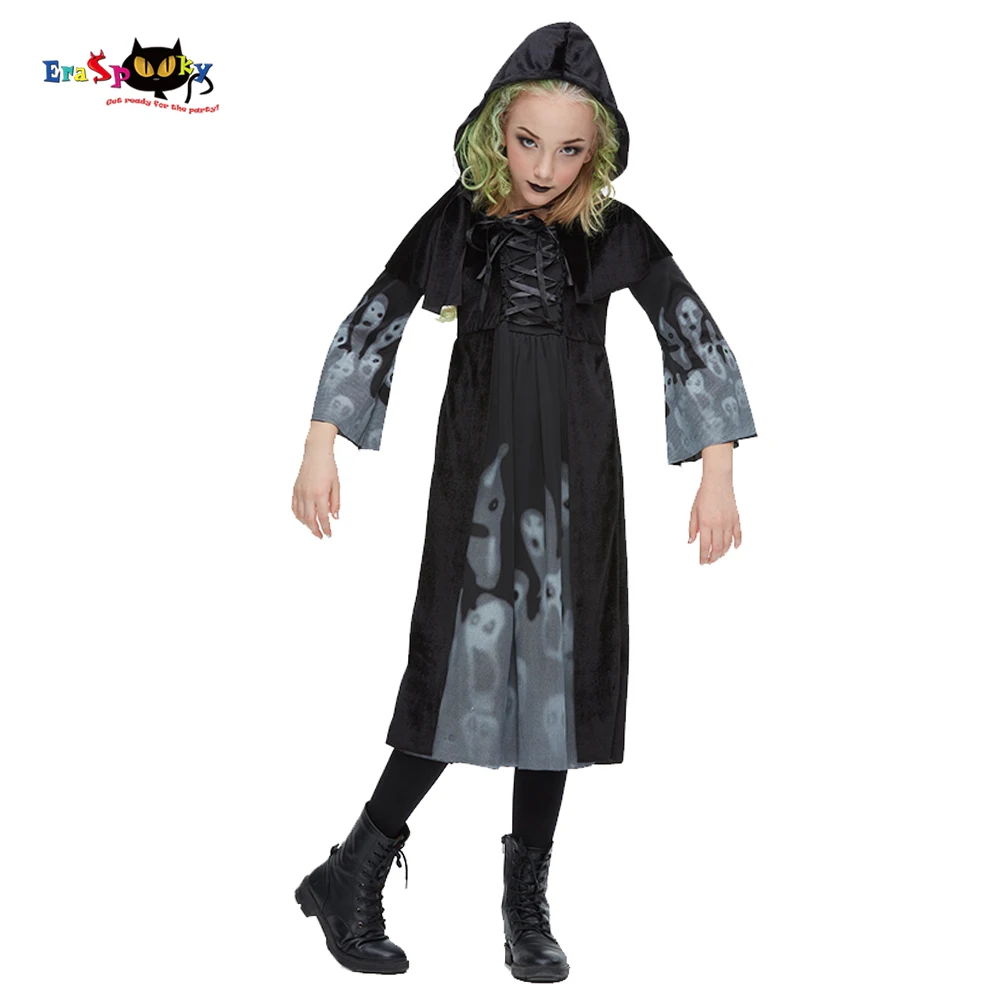 

Eraspooky Horror Ghost Costume Dress For Girls Halloween Cosplay Kids Black Demon Witch Glow In The Dark Fancy Dress