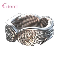 newest genuine 925 sterling silver angel wing pattern finger rings for women girls wedding statement jewelry accessory bijoux