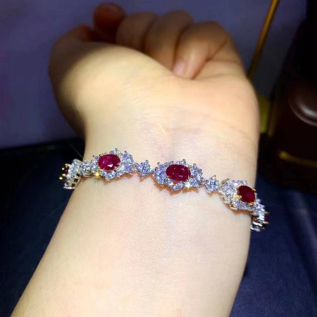 

Fine Jewelry 925 Pure Silver Chinese Style Natural Ruby Girl Luxury Fashion Noble Gemstone Hand Chain Bracelet Support Detection