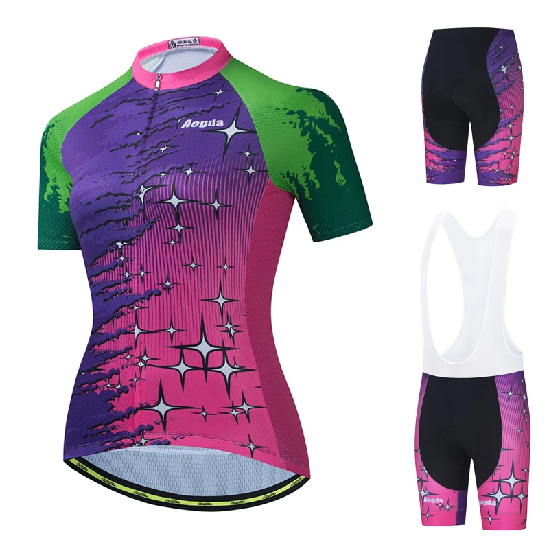 

Aogda Women's Cycling Jersey Maillot Ciclismo Short Sleeve Bicycle Clothing Set Summer Breathable Female Road Bike Wear Suit