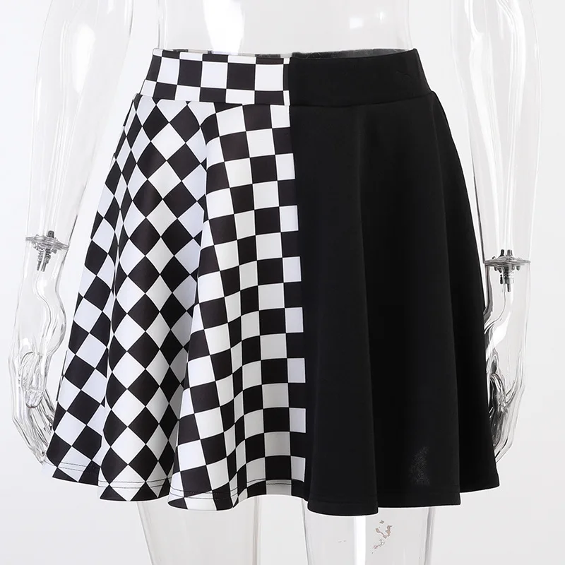 

High Street Gothic Women Skirt Hipster Vintage Plaid Stitching Punk Skirt Female Streetwear Sexy Mini High Waist Skirts Mujer