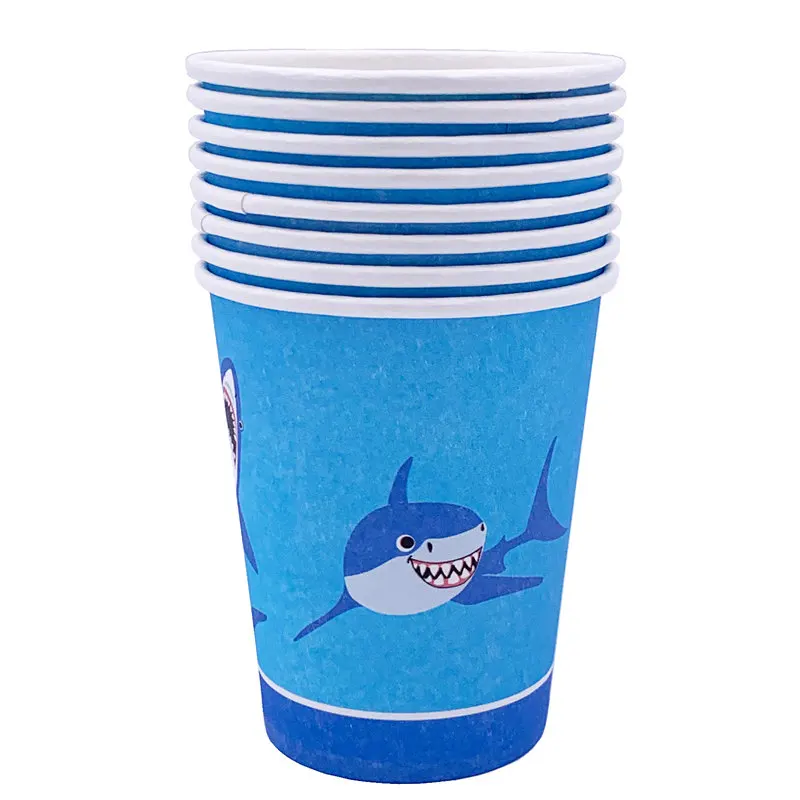 Одноразовые тарелки/чашки/бумажные скатерти для украшения Baby Shower Boy Blue Shark Whale