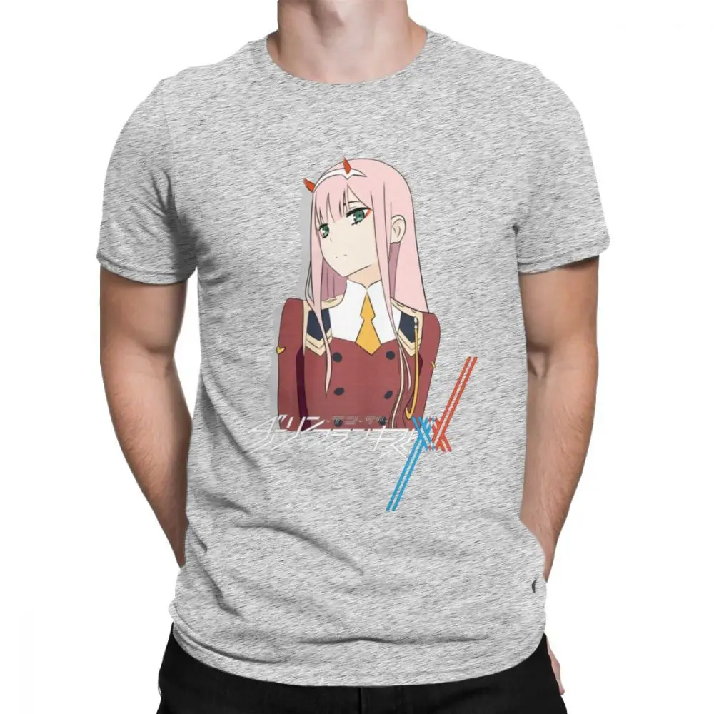 Darling In The Franxx 02, Мужская футболка, винтажные футболки, хлопок, с коротким рукавом, японская анимация, футболка, Новое поступление, топы - Цвет: Серый
