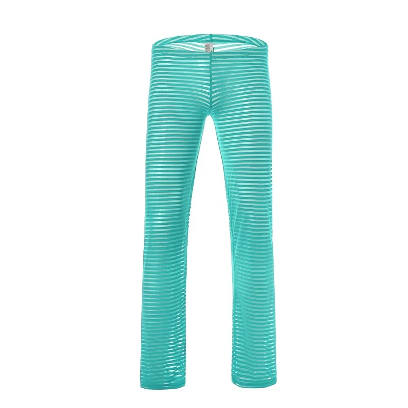 Sexy Men's Transparent Long Johns Pants Casual Homewear Breathable Sheer Mesh Pajamas Trousers Soft Striped Leggings Underwear