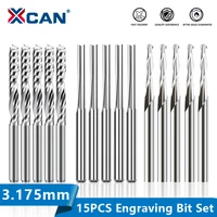xcan end mill engraving bits set 15pcs cnc router bits for woodworking acrylic cutting 3 1752mm shank carbide milling cutter