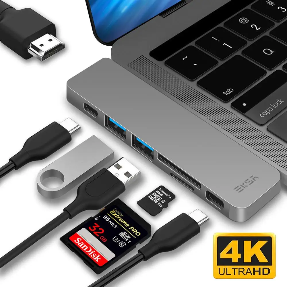 Адаптер EKSA ET8 USB C концентратор HDMI Thunderbolt 3 док станция с 0 PD TF SD кардридером Typc для