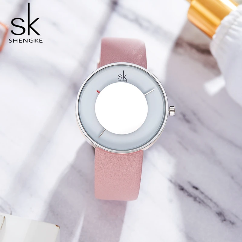 Shengke женские часы простые модные зеркальный Циферблат Япония кварцевый механизм