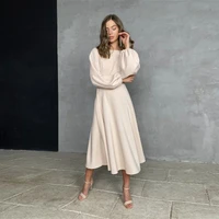 women sexy backless midi party dress lantern sleeve o neck autumn folds a line fashion party night club long dresses for women