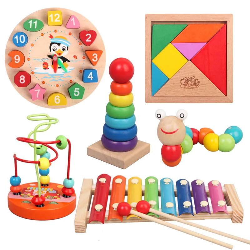 

Wooden Puzzles Kids Montessori Toys Graphic Cartoon Colorful Early Enlightenment Learning Toy Animal Shape Puzzle