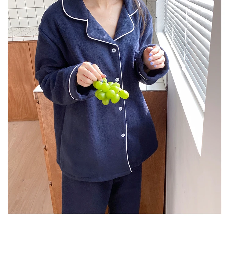 

Harajpee Women Pajamas 2021 Spring Autumn Winter Korean Simple Casual Temperament Solid Color Lapel Polar Fleece Home Wear Suits