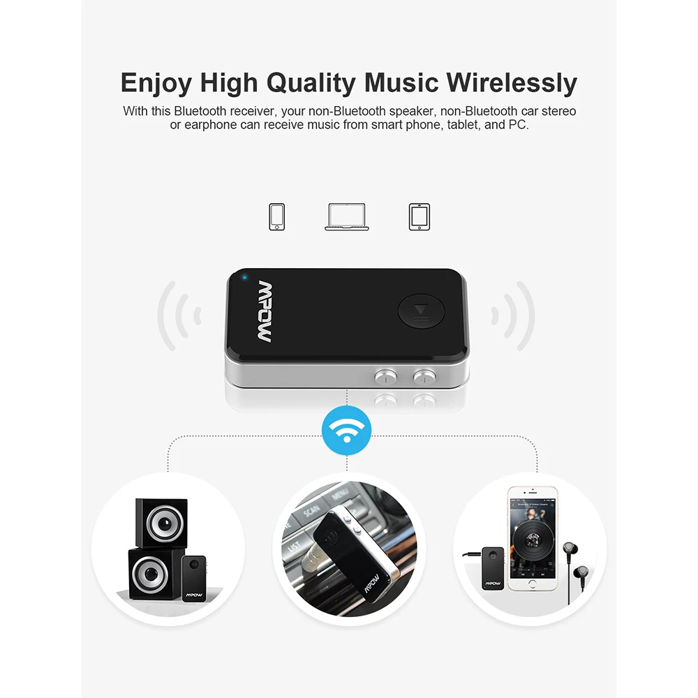 Модернизированный Mpow MBR1 bluetooth-приемник 3 5 мм Bluetooth аудио адаптер с