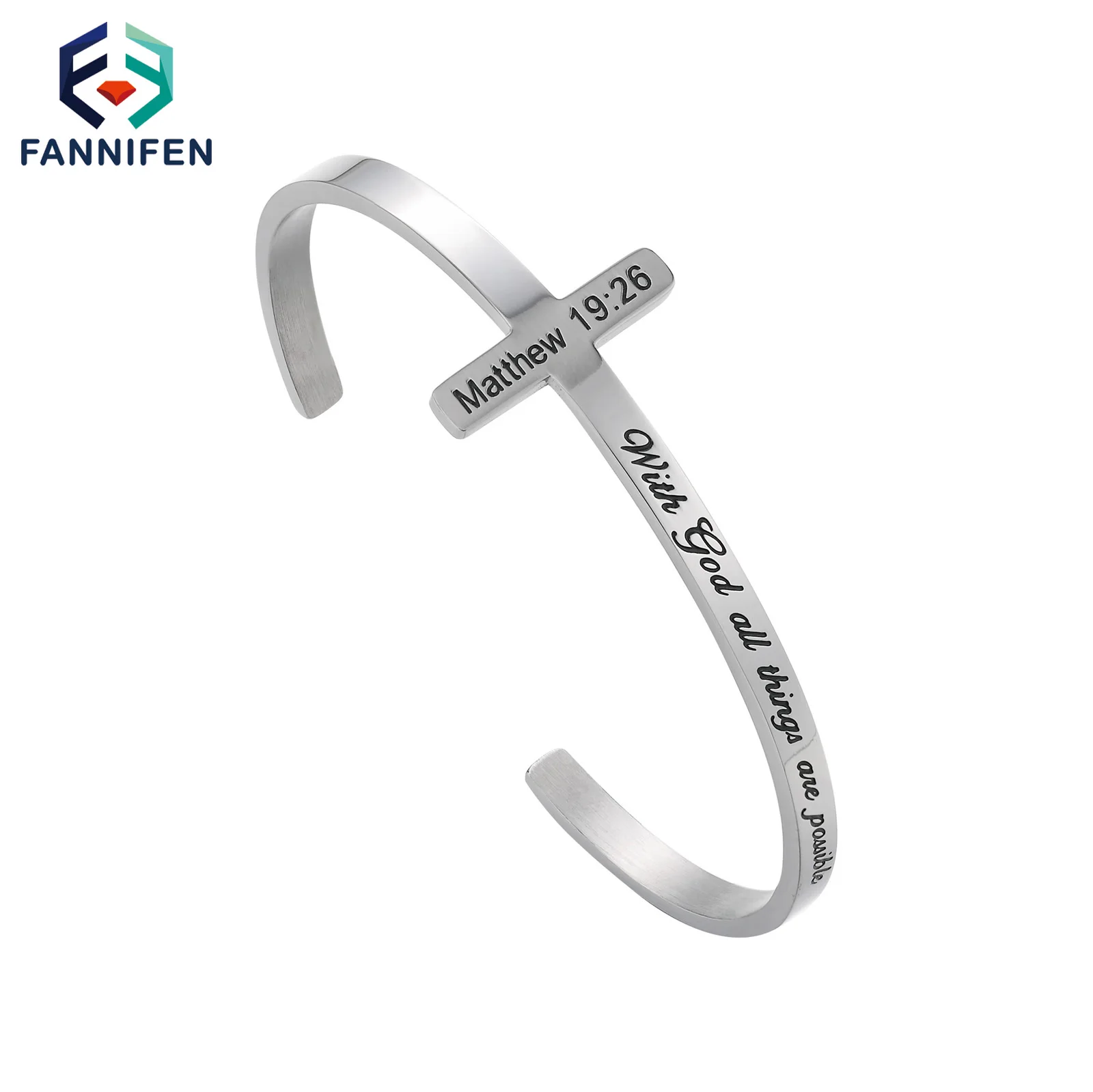 

Men's Chain Jewelry Accessories Stainless Steel Cross Scripture Cuffs And Bracelets For Women Gift Of Faith Customized