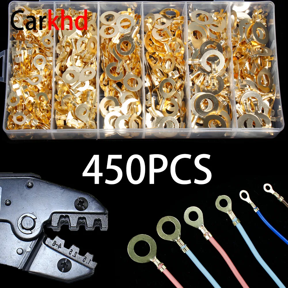 450PCS M3 M4 M5 M6 Ring Lugs Ring Eyes Copper Crimp Terminals Cable Lug Wire Connector Non-insulated Cold Pressing O-type Bare