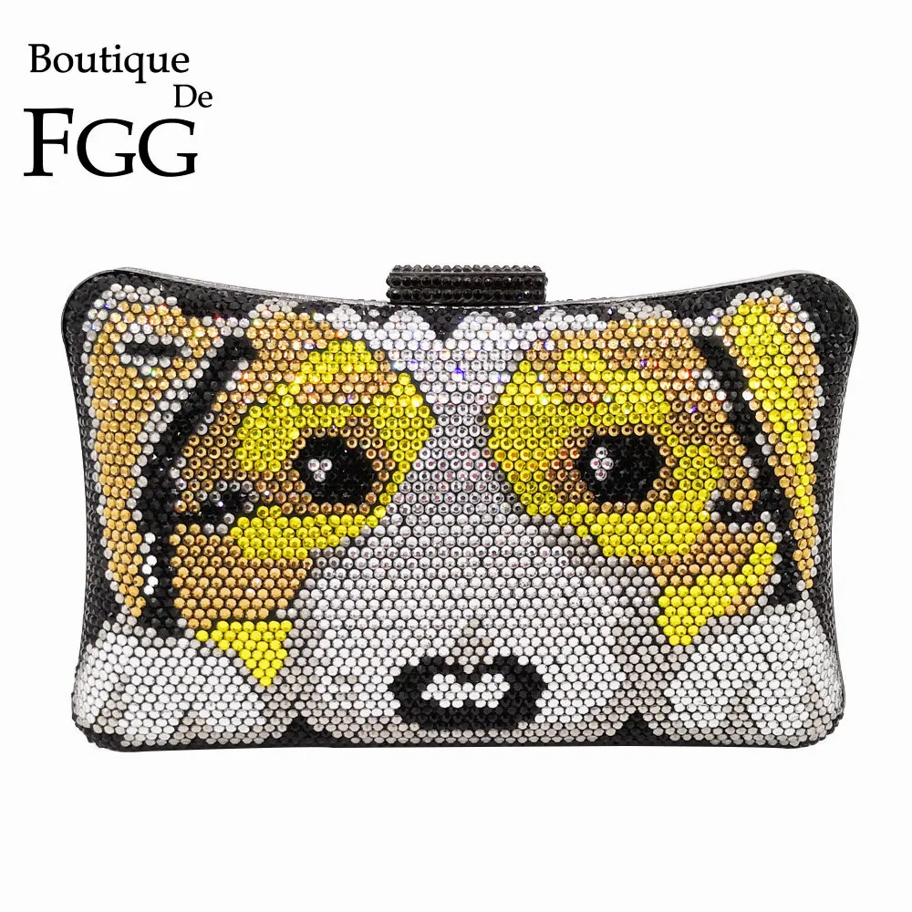 Online Boutique De FGG-Bolso De Mano Con Patrón De Cachorro De Perro 3D Para Mujer, Cartera De Noche De Cristal, Estuche Rígido De Metal, Para Boda, Fiesta, Graduación, Monedero