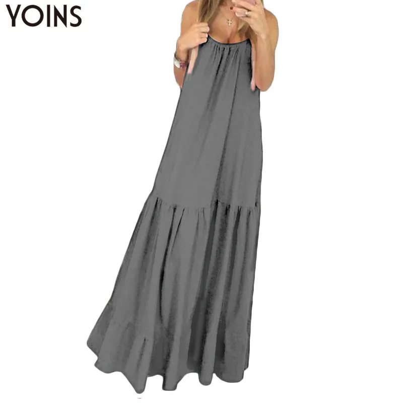 Женское богемное платье YOINS длинное праздничное макси без рукавов на бретелях