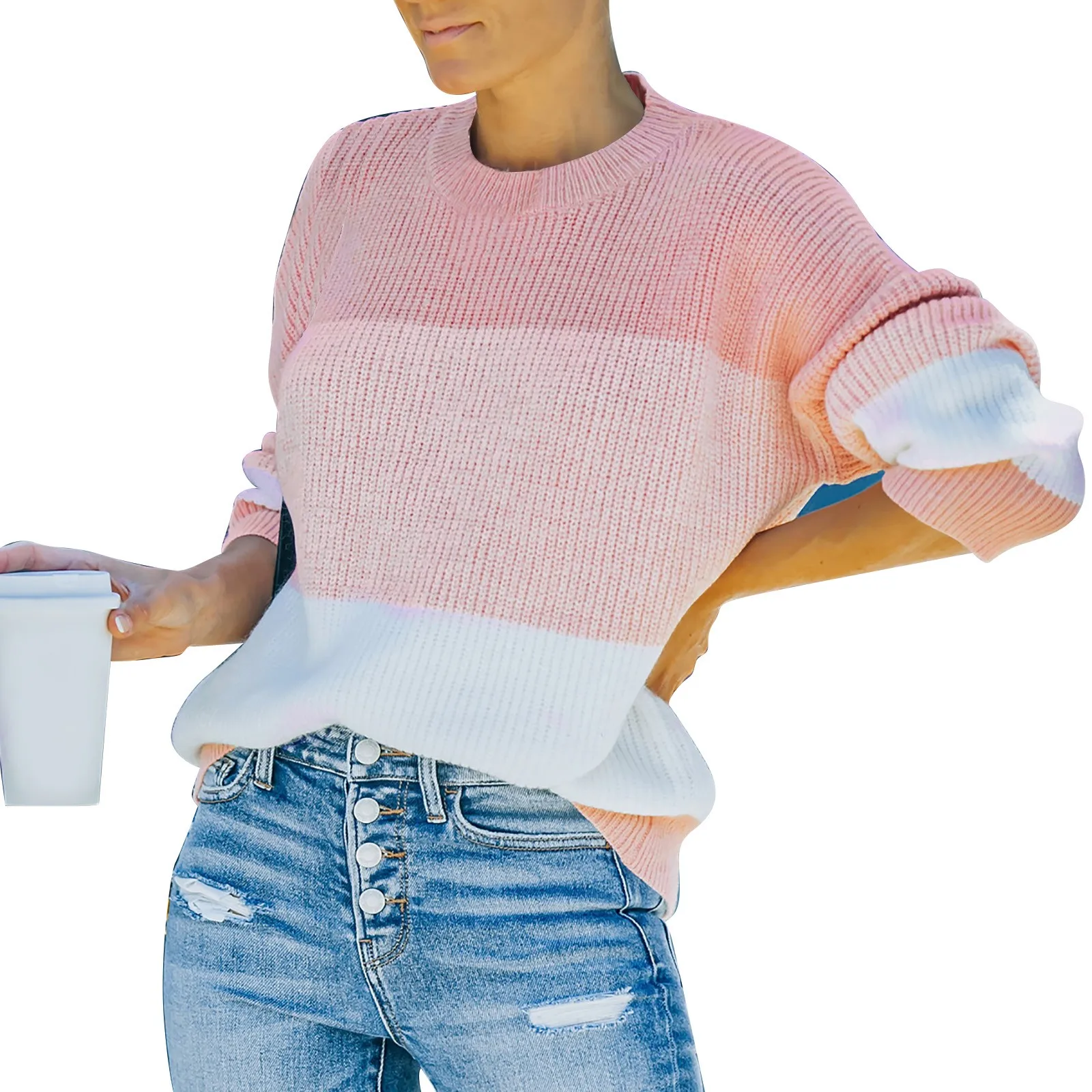 

New Brand Autumn Winter Women Fashion Comfortable Sweaters Knitted Stitching Loose Contrast Sweater Women Водолазка Женская #H