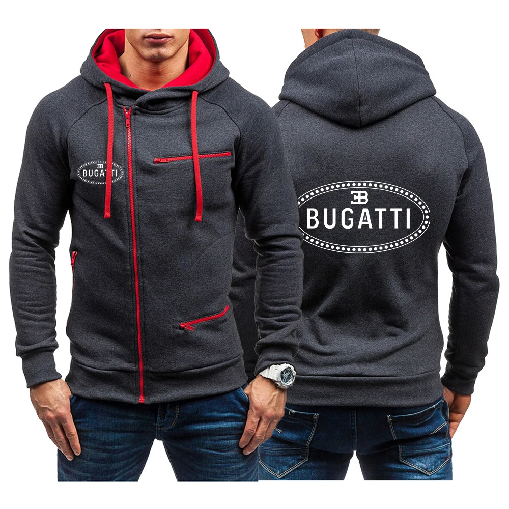

Мужская толстовка на молнии с логотипом Bugatti, Весенняя спортивная одежда с буквенным принтом, тонкий пуловер, спортивный костюм, уличная оде...