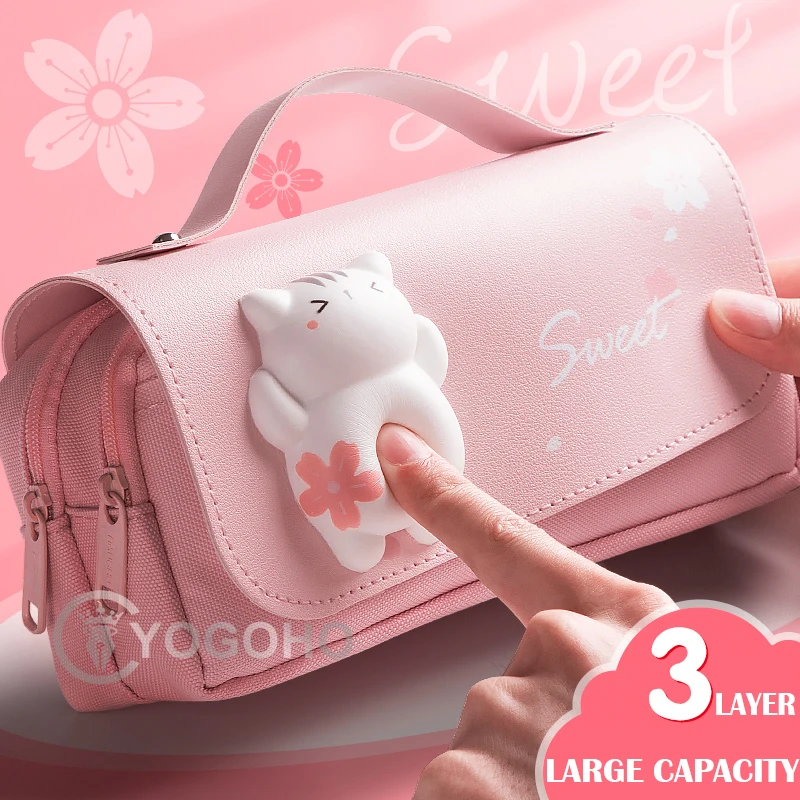 3D Adorable Pencil Bag for Girl School Supplies Squishy Sweet Cat Organizer Stationery Eraser Holder Gift Pen Case IN Cute Pouch
