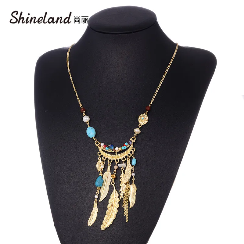 Shineland богемное колье имитация жемчуга бусины из искусственного камня лист