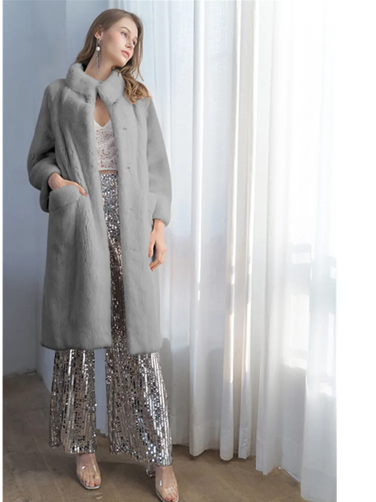 

Winter Jacket Women Single Breasted Faux Rabbit Fur Coat Warm Thick Fashion Loose Ladies Coat Long Jacket Women Plus Size Coat