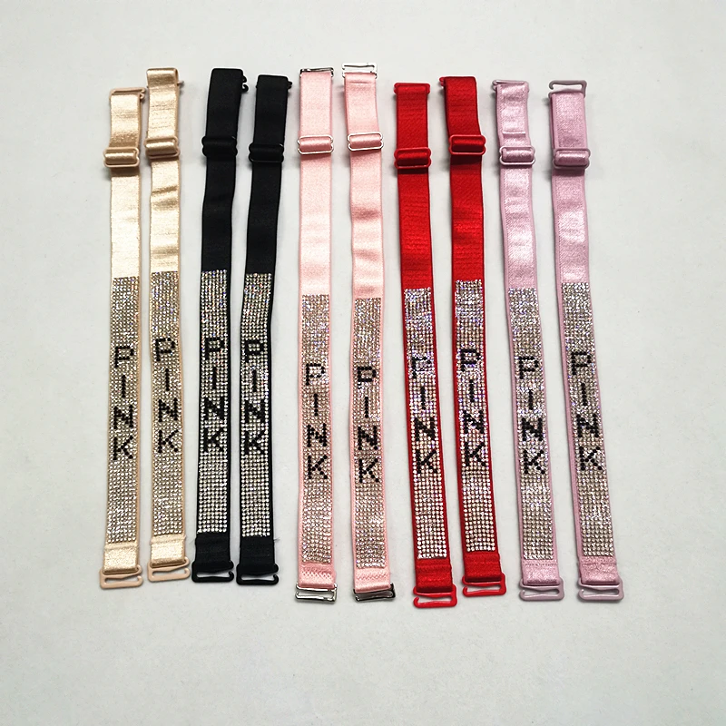 

Women's diamond bra straps underwear accessories straps blingbling inlaid pink letters masonry diamond straps 1.8*35cm