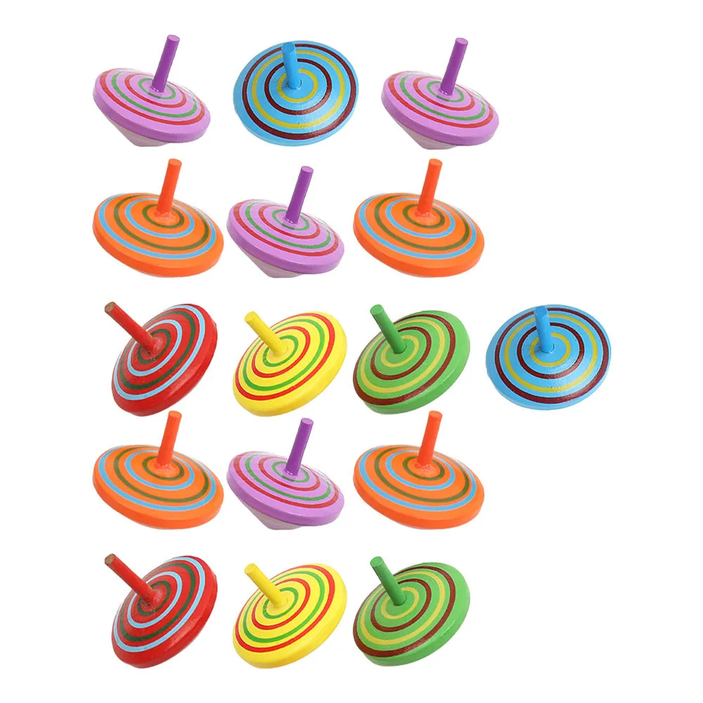 

16pcs Colorful Spinning Tops Gyro Game Cartoon Wooden Kid (Random Color)