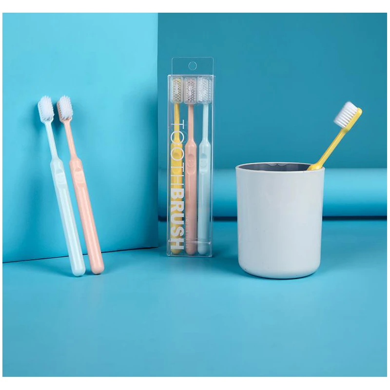 

3Pcs Toothbrush Nordic Style Teeth Cleaning Family Pack Simple Small Head Nano Toothbrush