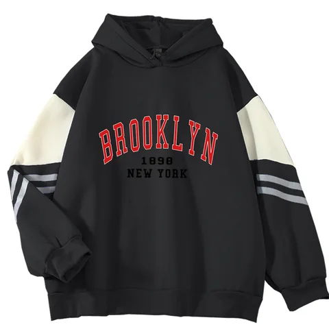 Brooklyn 1898 New York Men's/Women's Hoodie Casual Fashion Korean Color Block Sweatshirt Unisex Streetwear Harajuku Oversize Top
