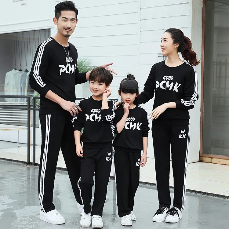 Осенние 2019 хлопковые спортивные костюмы с круглым вырезом и длинным рукавом для