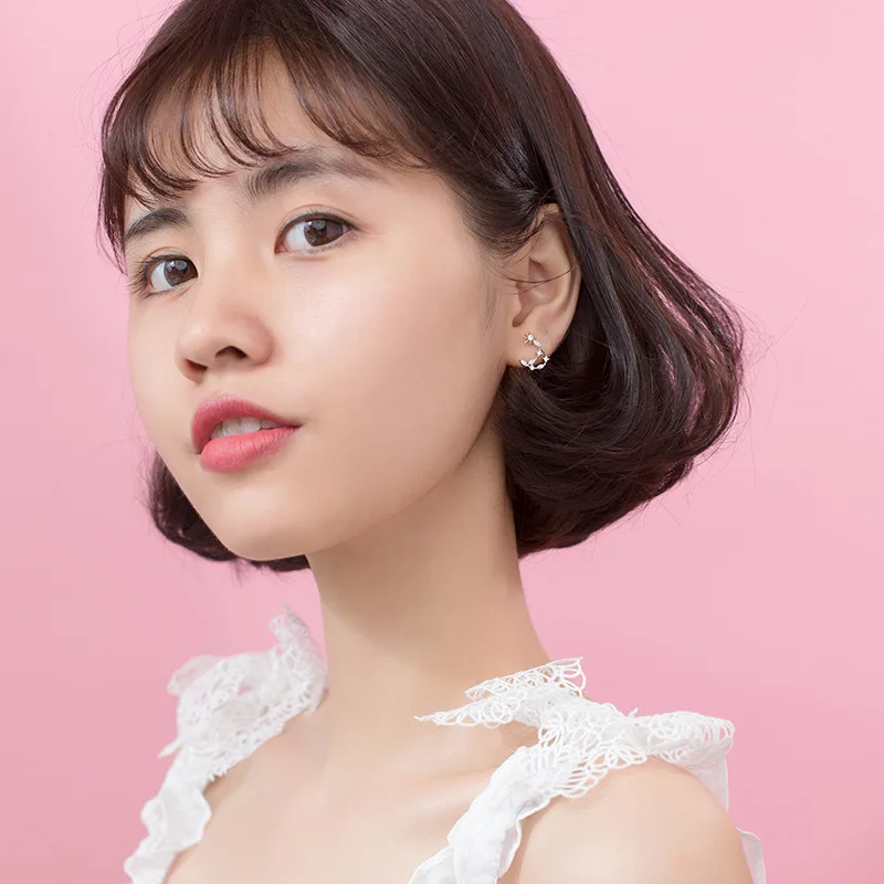 Серьги-гвоздики из серебра 100% пробы с Луной и звездами | Украшения аксессуары