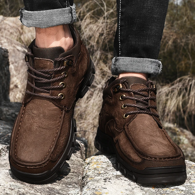 

Men Genuine Leather Men Outdoor Shoes High Quality Casual Men Comfortable Hiking Walking Slip-on Driving Shoes 2021 Big Size 46