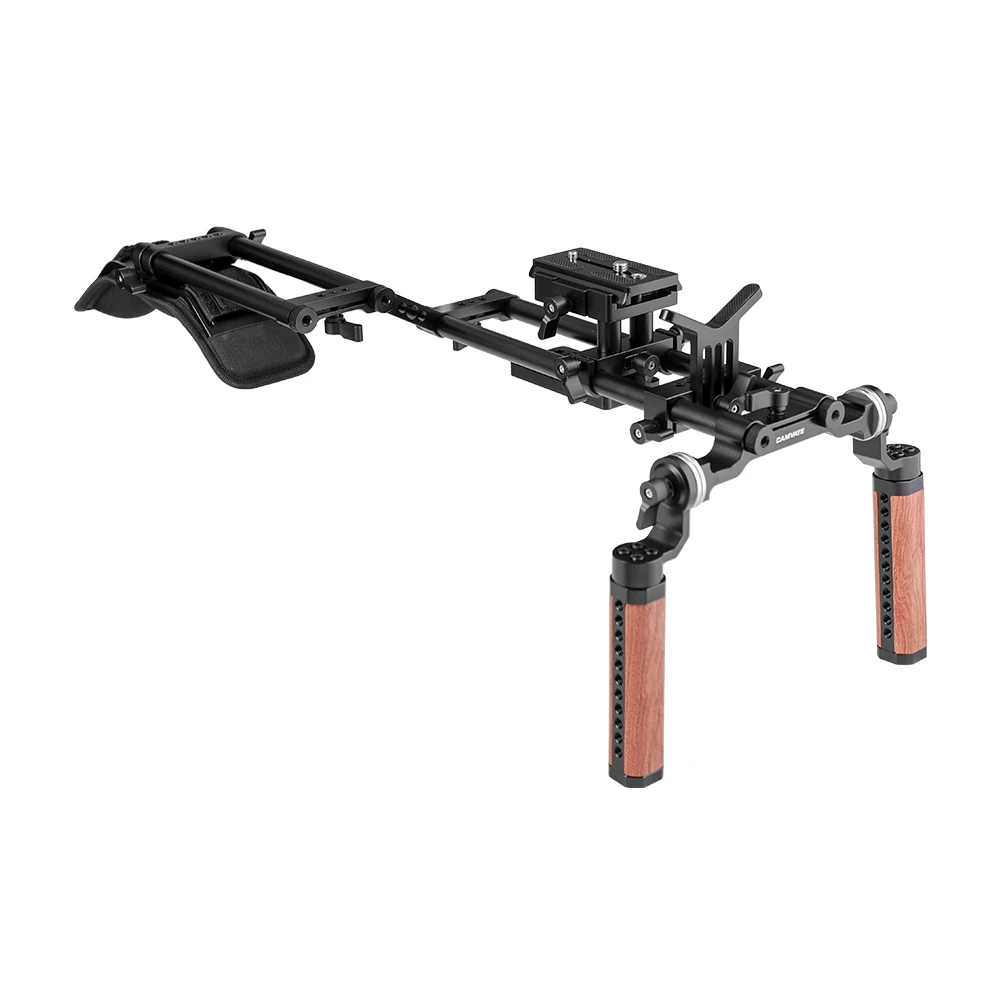 CAMVATE Pro Shoulder Mount Rig With Manfrotto Baseplate & Dual Rosette Wood Handle Lens Support For DSLR Camera / DV Camcorder |