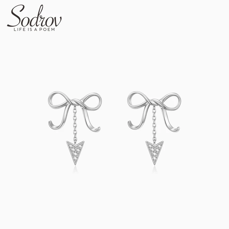 

Sodrov Earrings Jewelry Stud Silver 925 Sterling Romantic Bow Engagement For Women Female Fine Accessories