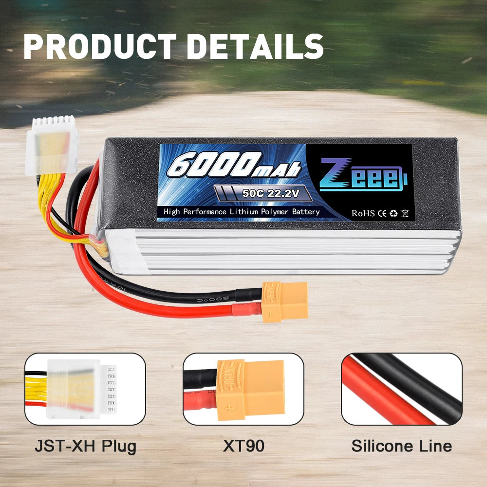 Zeee Lipo батарея 6000mAh 6S 22 2 V 50C с разъемом XT90 для дрона гоночного FPV вертолета
