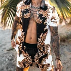 Мужской комплект из 2 предметов, рубашка на пуговицах с коротким рукавом и принтом в гавайском стиле, пляжные шорты, уличная одежда, повседневный костюм для мужчин, лето