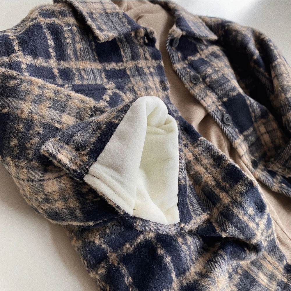 

Children's Shirt 2020 New Winter Clothing For Boys Woolen Plaid Shirt For Baby Plus Velvet Coat Boys Clothing 3to 8 Years