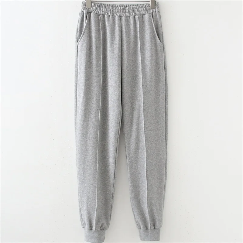 

MESTTRAF TRAF Women 2021 Fashion Casual Two-Piece Set Gray Short Pullover hoodie Elastic High Waist Casual Pants Set Streetwear