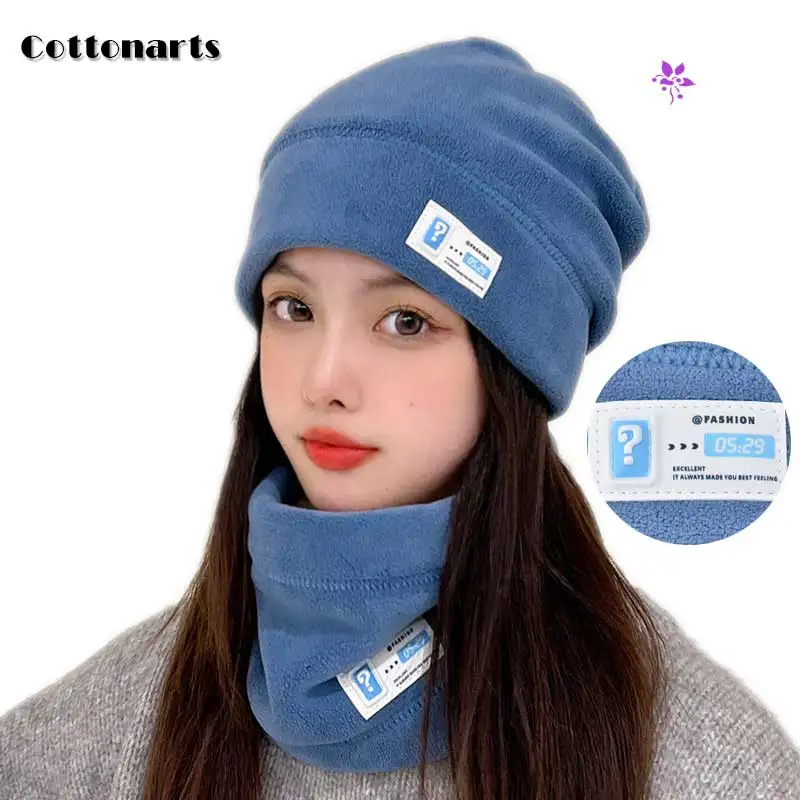 

Letter Label Knitted Hat Two-piece Set Long Loose Hat Warm Winter Hat for Woman Beanies Brimless Hip Hop Skullies Scarf Caps Set