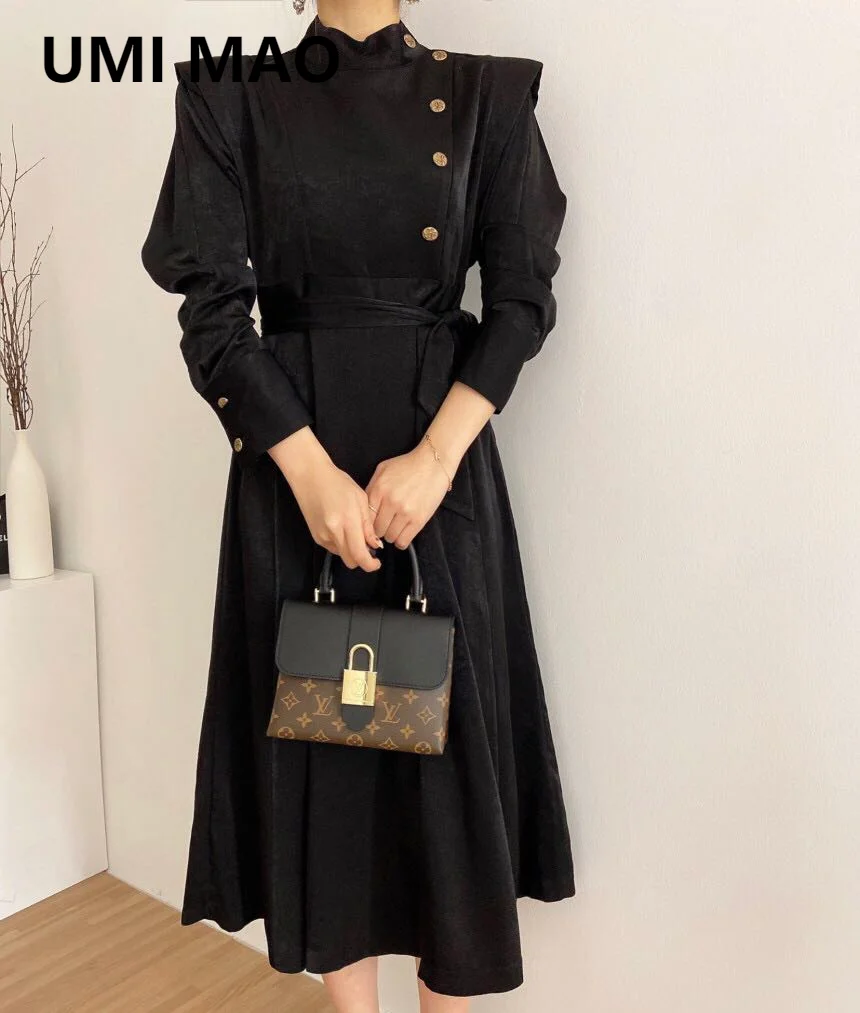 

UMI MAO 2021 Spring And Autumn Light Mature Gentle Age Reduction Retro Long Long Sleeve Maxi Dress Women Vintage