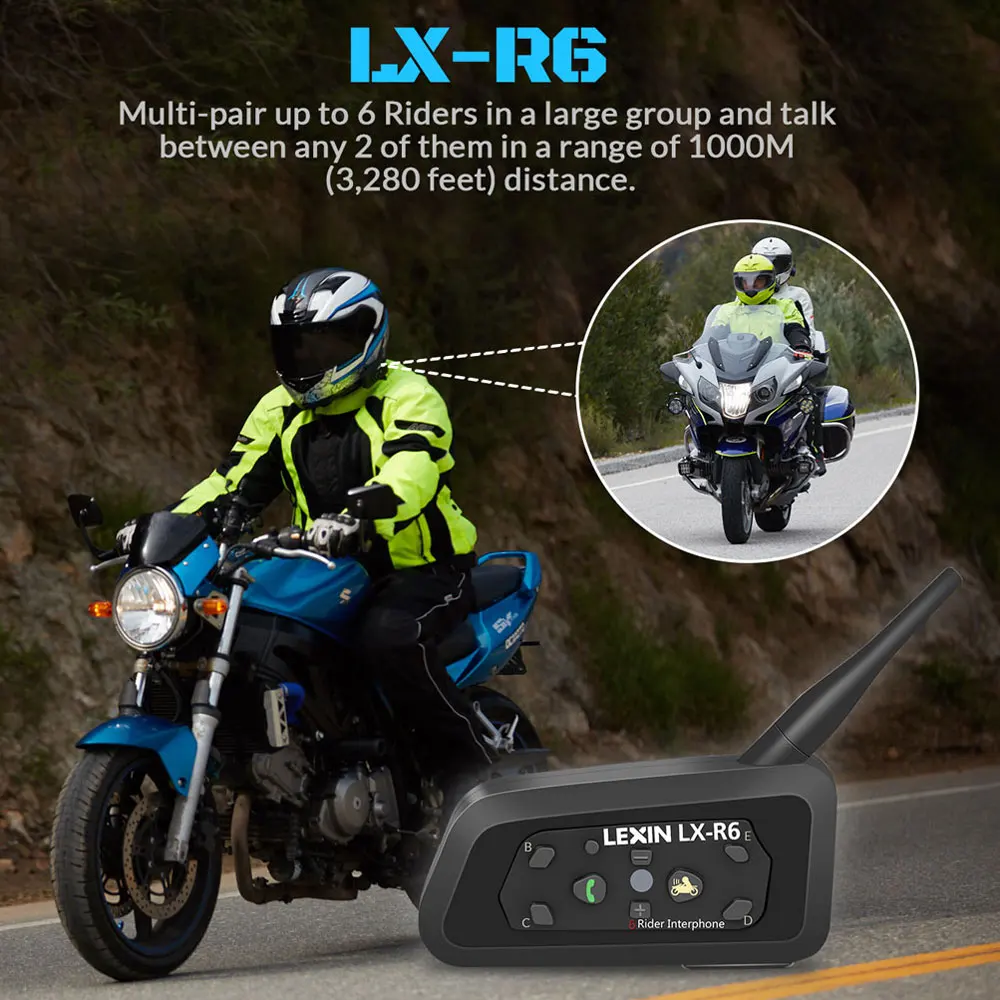 Lexin 2pcs R6 1200M BT беспроводной мотоциклетный шлем переговорные bluetooth-гарнитуры для 6 гонщиков gps MP3