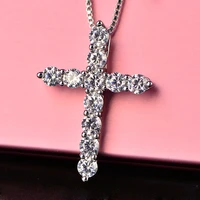 fashion female cross crystal silver color box chain charms necklaces shiny zirconia choker necklaces jewelry gifts for women
