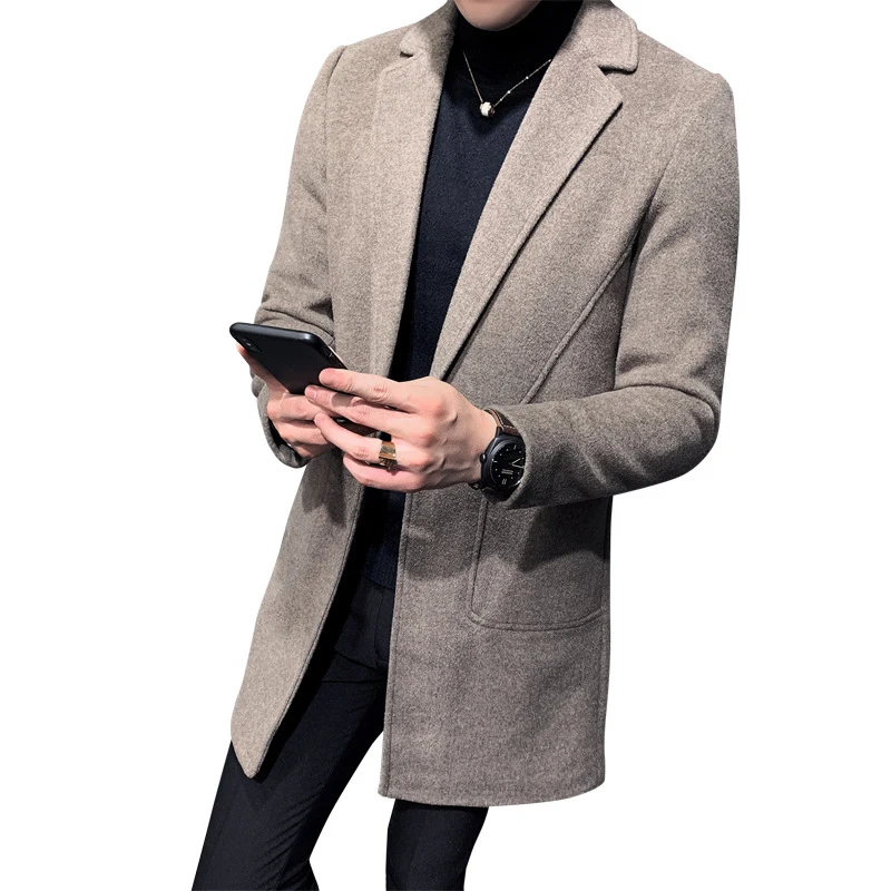 

Woolen Coat Men'S Mid-Length Winter Trench Korean Slim Vintage Overcoat Streetwear Windbreaker Jacket Thicken Vintage New 2020