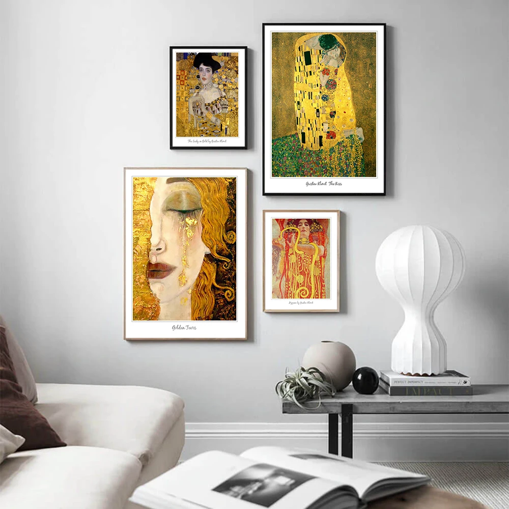 

Classic Artist Gustav Klimt kiss Abstract Oil Painting on Canvas Print Poster Modern Art Wall Pictures For Living Room Cuadros