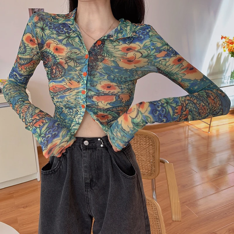 Женская тонкая короткая одежда с длинными рукавами В Форме Дракона цветка