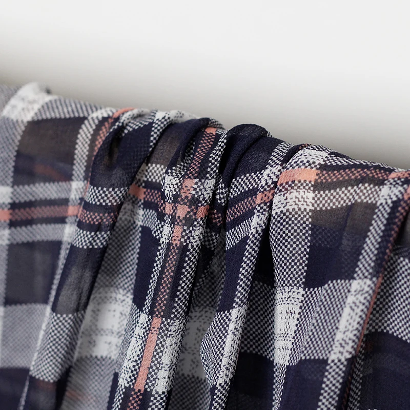 Ткань 12momme темно синий плед Печатный Эластичный жоржетт шелковые материалы