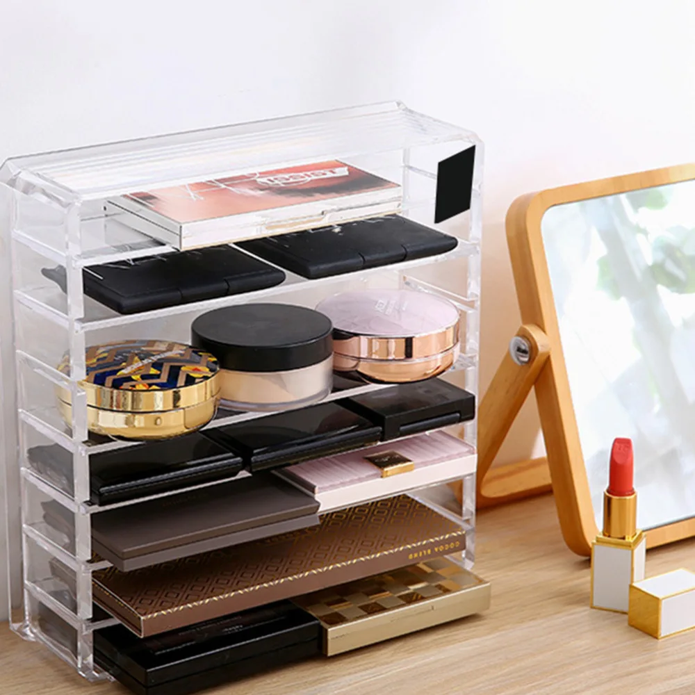 

8-Grids Detachable Cosmetics Container Lipstick Storage Box Pressed Powder Holder Transparent