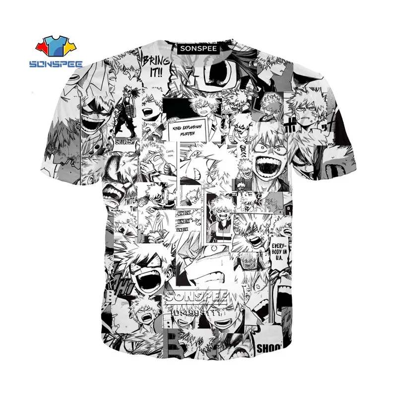 Купи Funny Comics Anime My Hero Academia Bakugou Katsuki Cute Faces 3D Print Men's T-shirt Casual Tshirt Harajuku Summer T shirt Tops за 599 рублей в магазине AliExpress